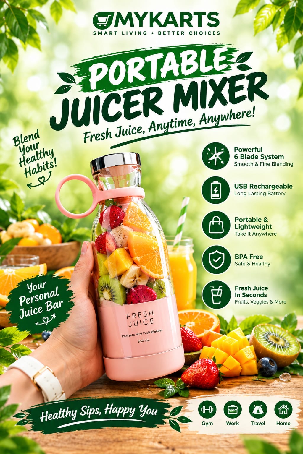 Portable USB Electric Juicer Mixer (420 ml)
