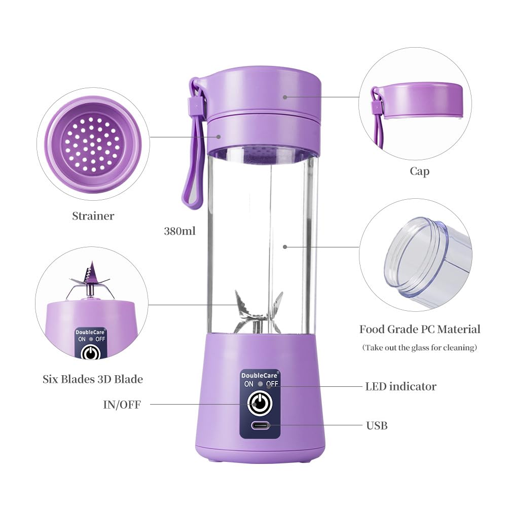 Multi-Purpose Portable USB Electric Juicer 6-Blades, Protein Shaker, Blender Mixer Cup (380 ML)