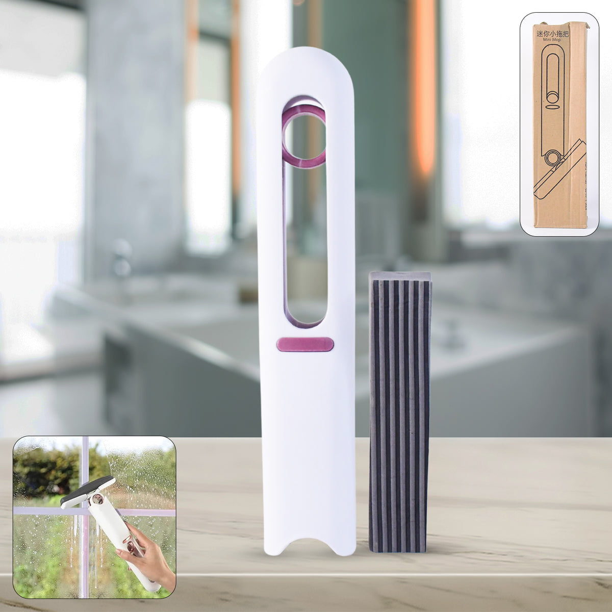 Portable Self-squeeze Short Mop Mini Hand Wash-free Strong Absorbent Mop With 1 Cotton Head Cleaning Sponge For Bathroom Kitchens Table